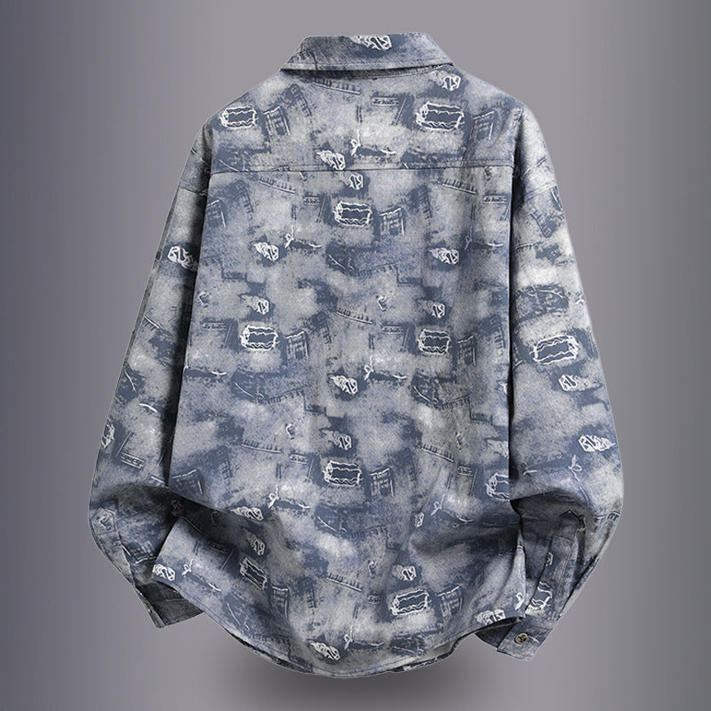 Herren lässige Overshirtjacke mit grafischem Muster Echoarchiv