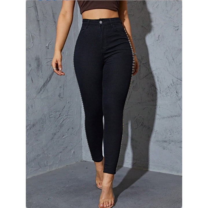 Damen Hochtaillierte Skinny-Jeansleggings mit seitlichem Nietenband und Sculpting-Effekt Echo Archiv