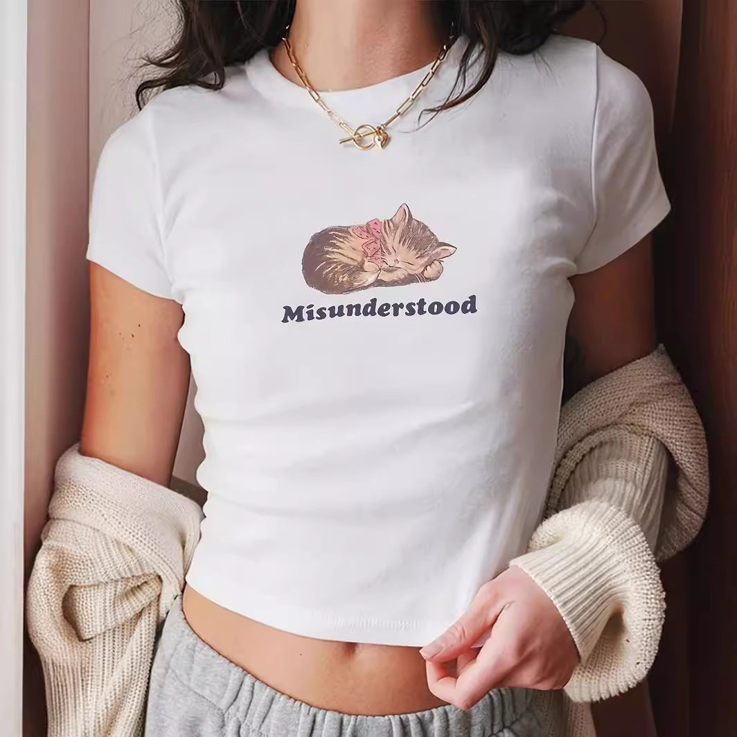 Damen Kurzarm T-Shirt mit aufgedrucktem Lippenmotiv Echo Archiv