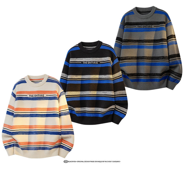 Unisex Oversize-Strickpullover mit maritimen Streifen, geripptem Saum & atmungsaktivem Baumwollmix Echoarchiv