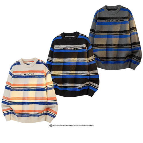 Unisex Oversize-Strickpullover mit maritimen Streifen, geripptem Saum & atmungsaktivem Baumwollmix Echoarchiv