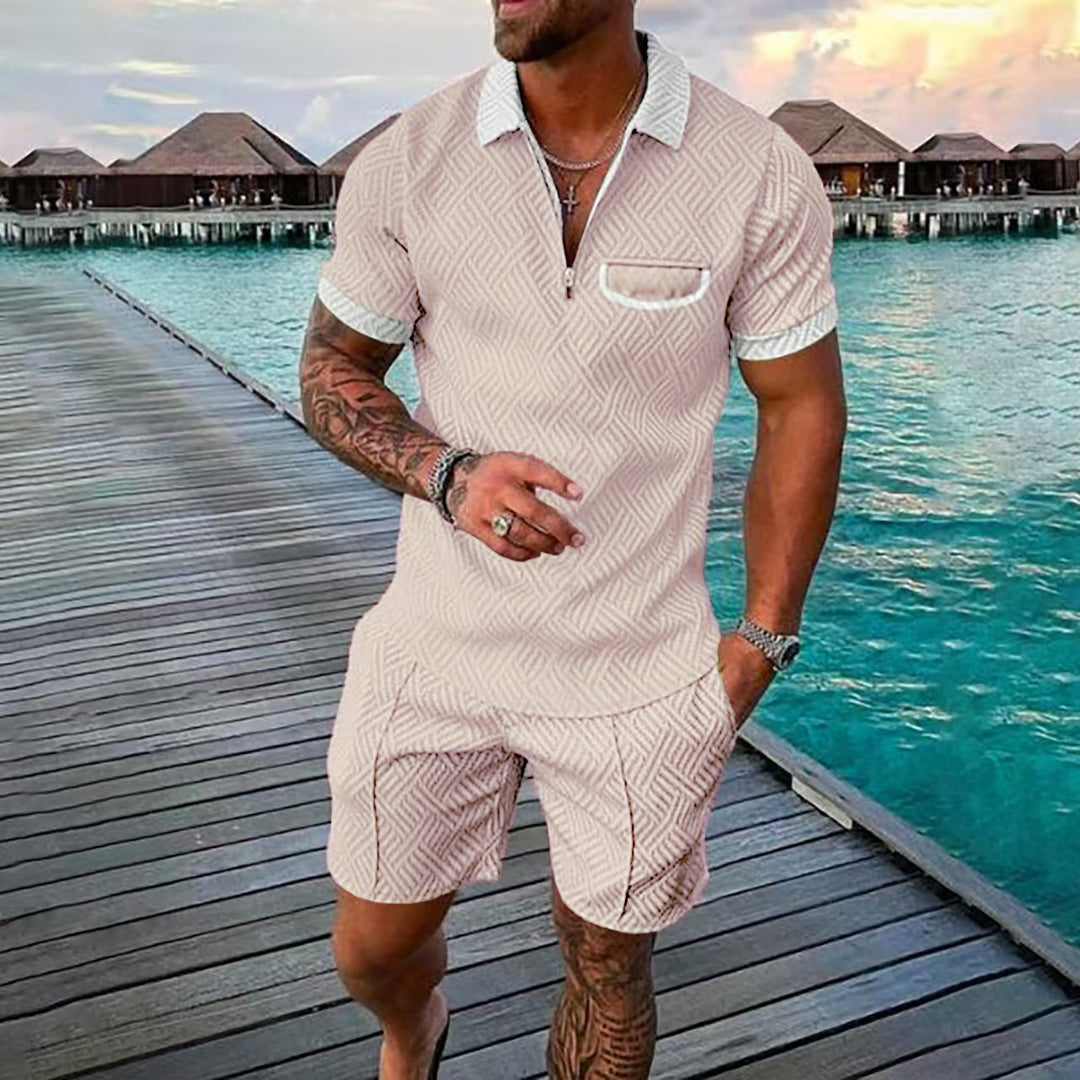 Herren Kurzarm-Muster Polo und Shorts Set Echoarchiv