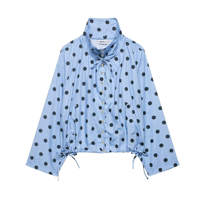 Damen nan leichte gepunktete Windbreaker-Jacke mit Tunnelzug und Stehkragen Echo Archiv