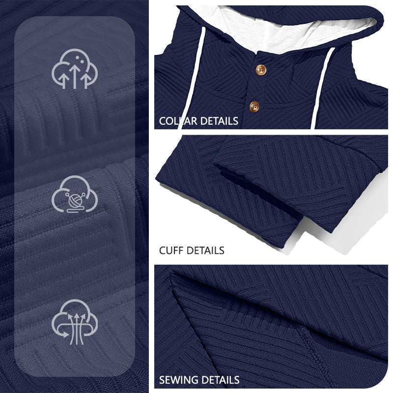 Herren Kapuzenpullover mit Knopfleiste und strukturiertem Design Echoarchiv