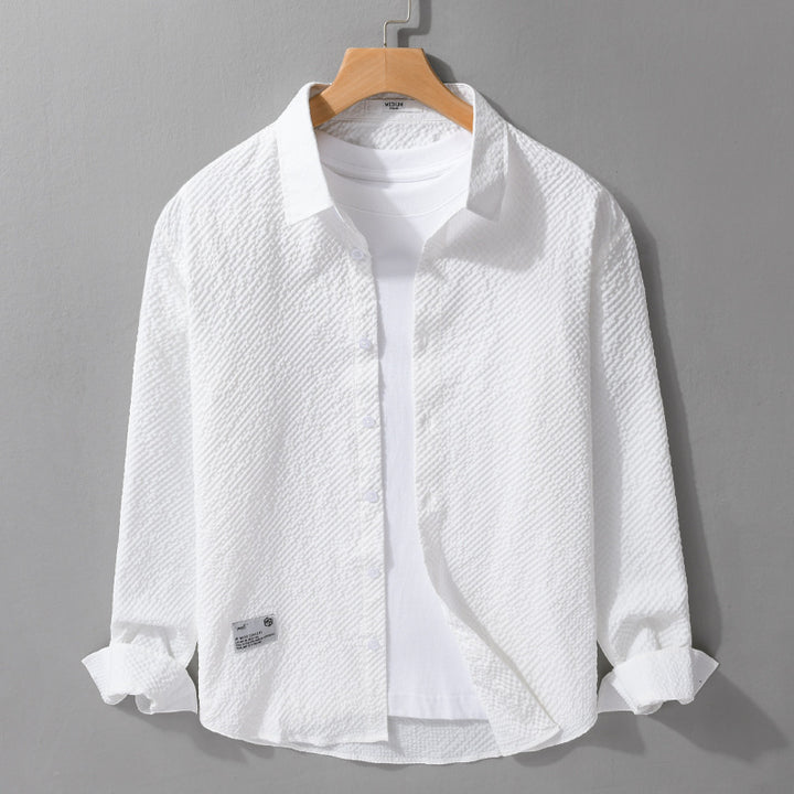 Herren Struktur-Leichthemd im Layering-Style mit Crinkle-Optik und gerundetem Saum Echoarchiv