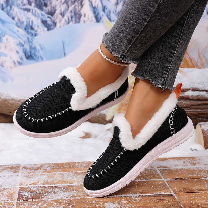 Damen Gefütterte Slip-On Mokassin‑Hausschuhe mit Teddyfutter, handgestepptem Vorderblatt und profilierter Gummisohle Echo Archiv