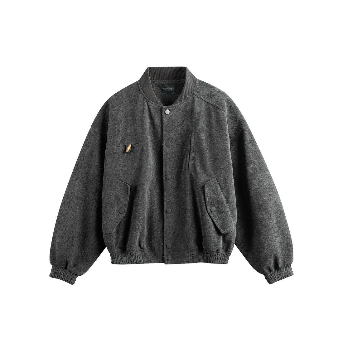 Unisex Boxy-Softsuede-Blouson mit Druckknopfleiste, Pattentaschen und geripptem Saum Echoarchiv