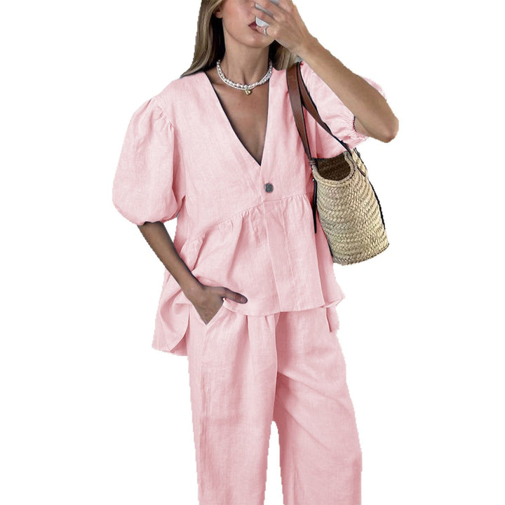 Damen elegantes Oberteil mit hohem Bund und weiten Hosen Echo Archiv