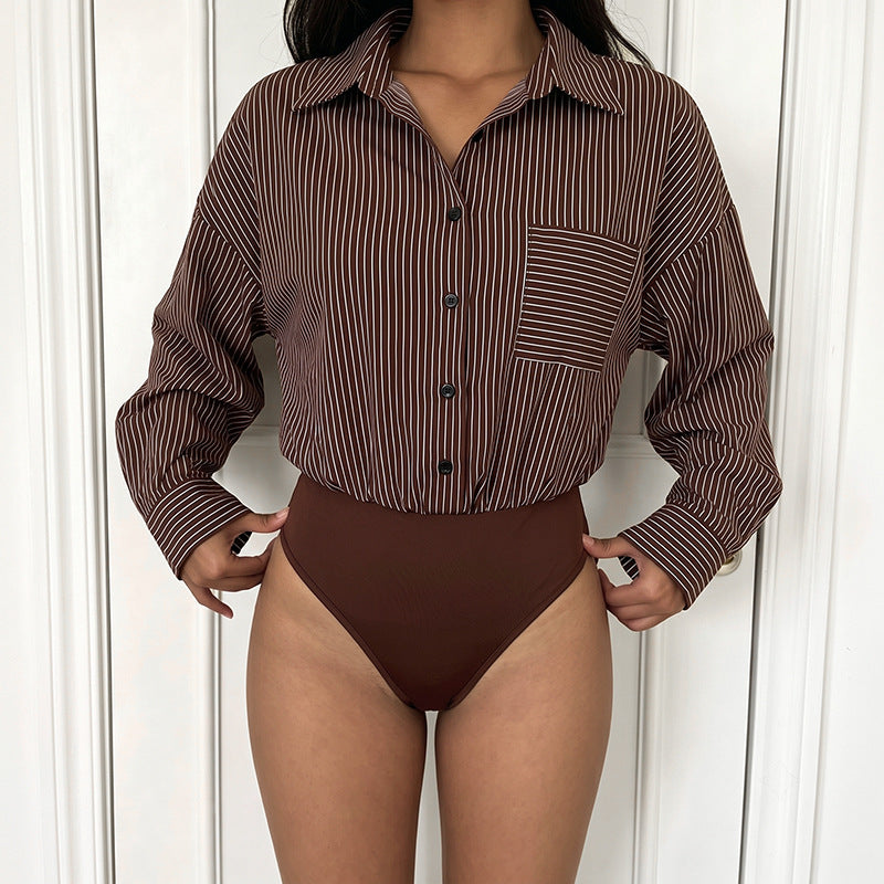 Damen Elegante Bluse mit tailliertem Schnitt und Streifen Echo Archiv