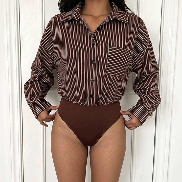 Damen Elegante Bluse mit tailliertem Schnitt und Streifen Echo Archiv