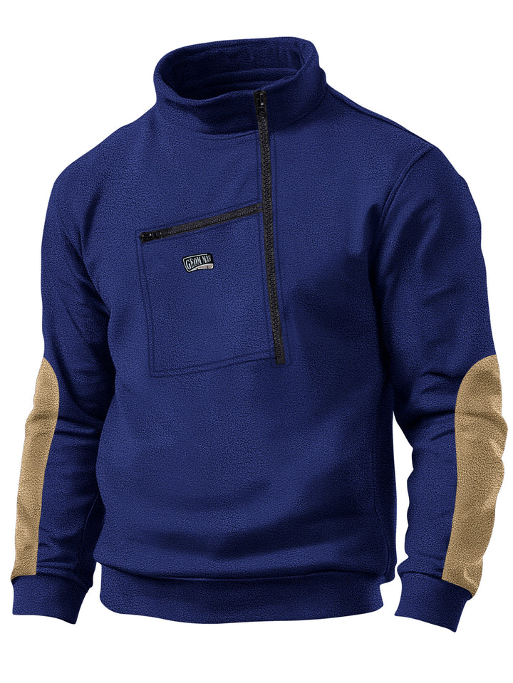 Herren Fleece-Pullover mit dickem Kragen und praktischer Brusttasche Echoarchiv