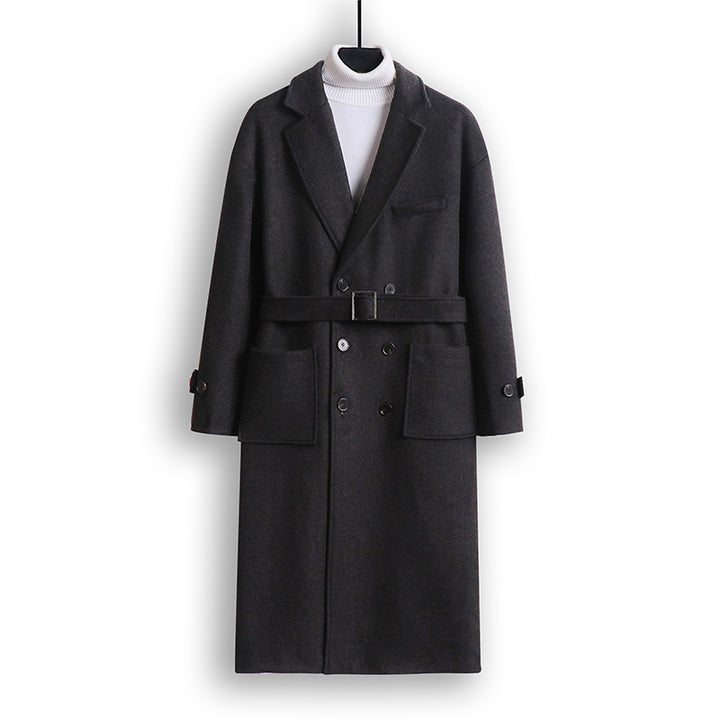 Herren Doppelreihiger Wollmix-Longcoat mit fallendem Revers und Pattentaschen Echoarchiv