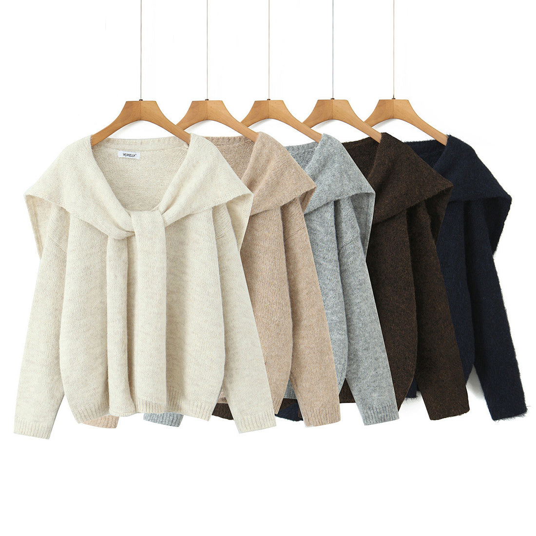 Damen Oversize Strickpullover mit integriertem Schal und weitem Schulterkragen Echoarchiv