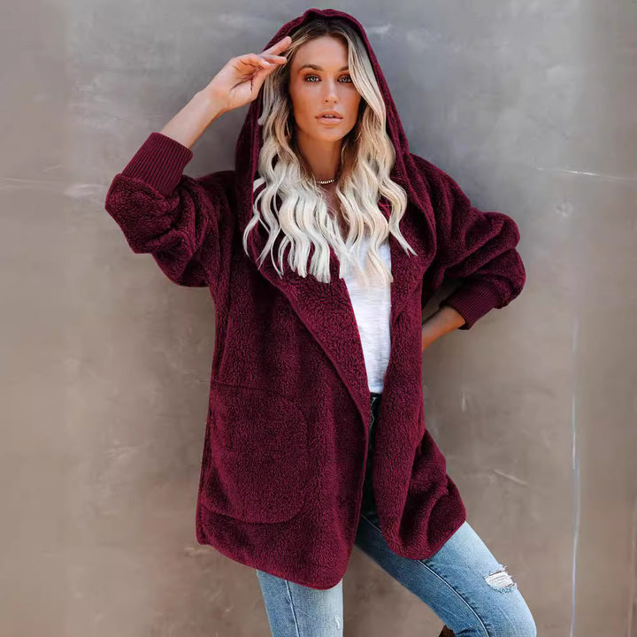 Damen Flauschige Kapuzenjacke mit Taschen und hohen Bündchen Echoarchiv