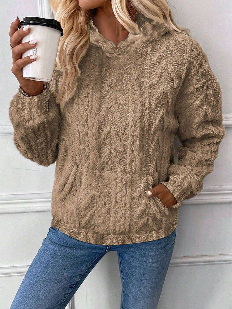 Damen nan kuscheliger Teddyfleece-Pullover mit Kängurutasche und leichtem Stehkragen Echo Archiv