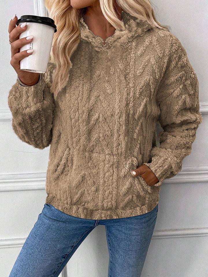 Damen nan kuscheliger Teddyfleece-Pullover mit Kängurutasche und leichtem Stehkragen Echo Archiv