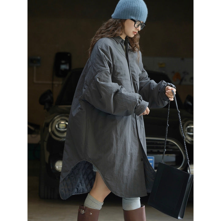 Damen Oversize Hemdblusen‑Mantel mit Steppfutter und aufgesetzten Taschen Echoarchiv