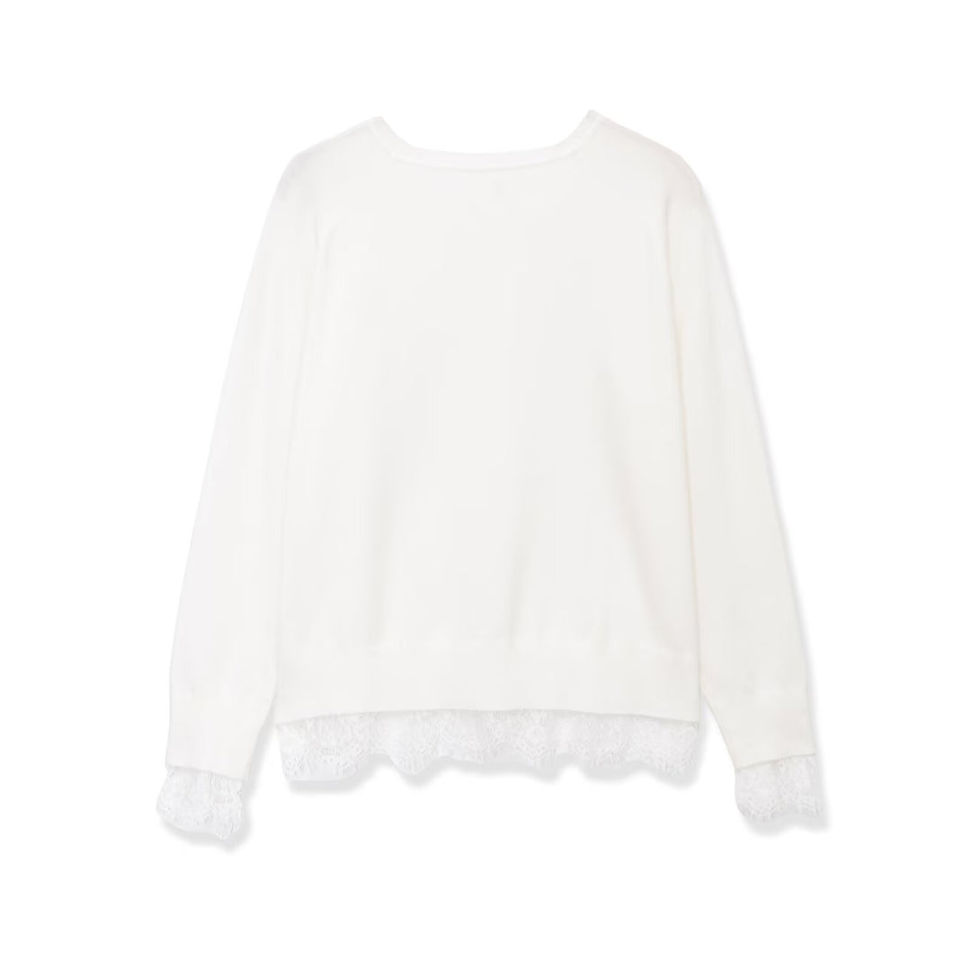 Damen Oversize Baumwollpullover mit Spitzenbesatz Echo Archiv