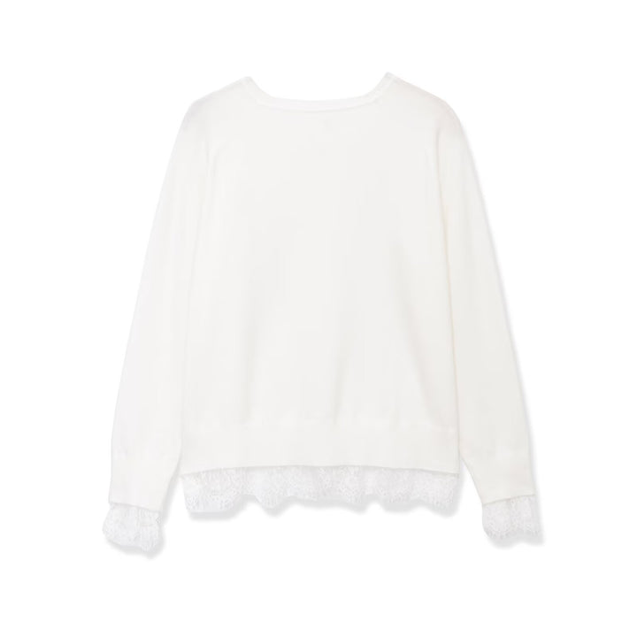 Damen Oversize Baumwollpullover mit Spitzenbesatz Echo Archiv