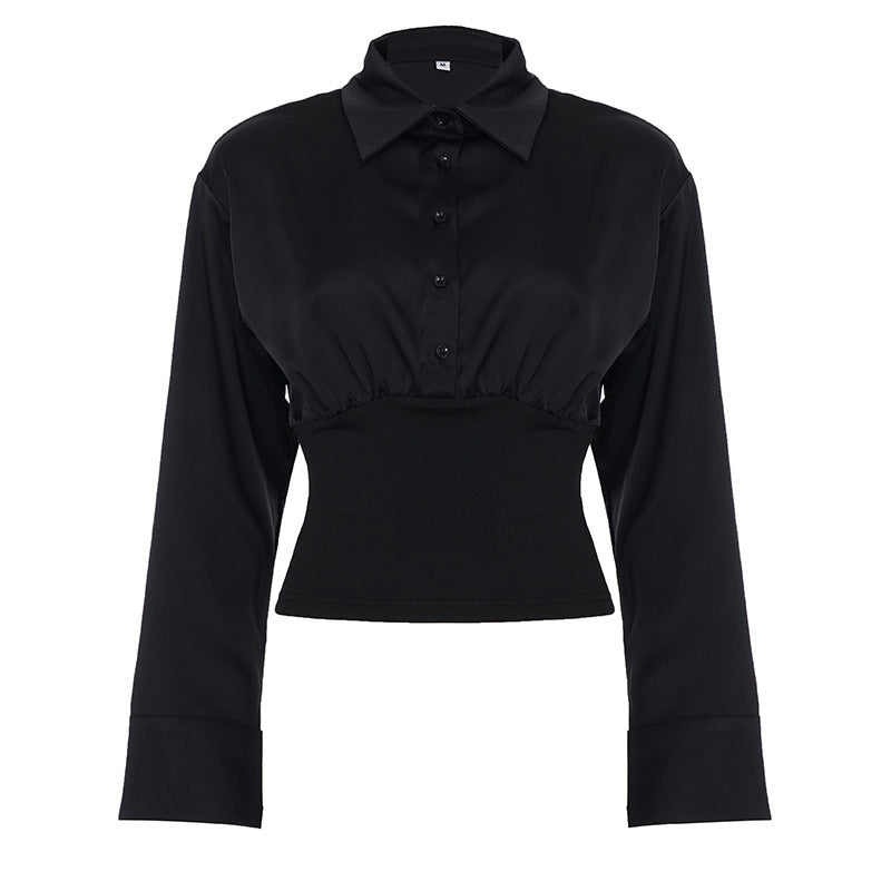 Damen nan taillierte Cropped-Bluse mit Hemdkragen und breitem Stretchbund Echo Archiv