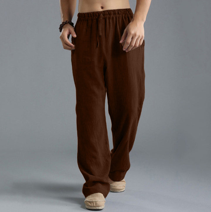 Herren nan lässige Leinenhose mit elastischem Bund, Kordelzug und geradem Bein Echo Archiv