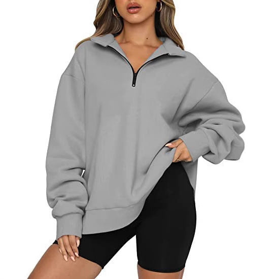 Damen nan oversized Sweatshirt mit halbem Reißverschluss, Stehkragen und überschnittener Schulter Echo Archiv