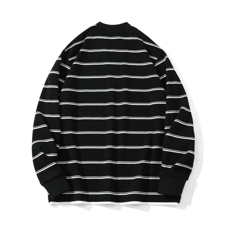 Unisex Gestreiftes Langarm-Sweatshirt mit V-Notch und Waffelstruktur Echoarchiv