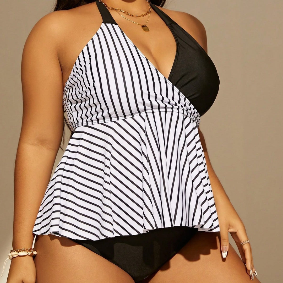 Damen Pflegeleichter Tankini mit gestreiftem Oberteil Echo Archiv