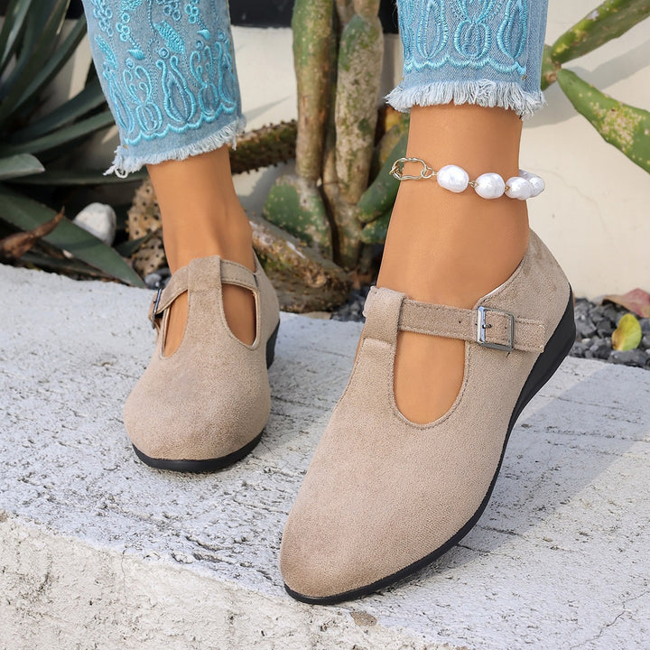 Damen Komfortable Mary-Jane-Ballerinas aus Velours mit verstellbarem Schnallenriemen und gepolstertem Fußbett – Lioré