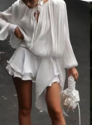 Damen Chiffon Mini Kleid mit eleganten Rüschendetails und verführerischem Wickeldesign Echo Archiv