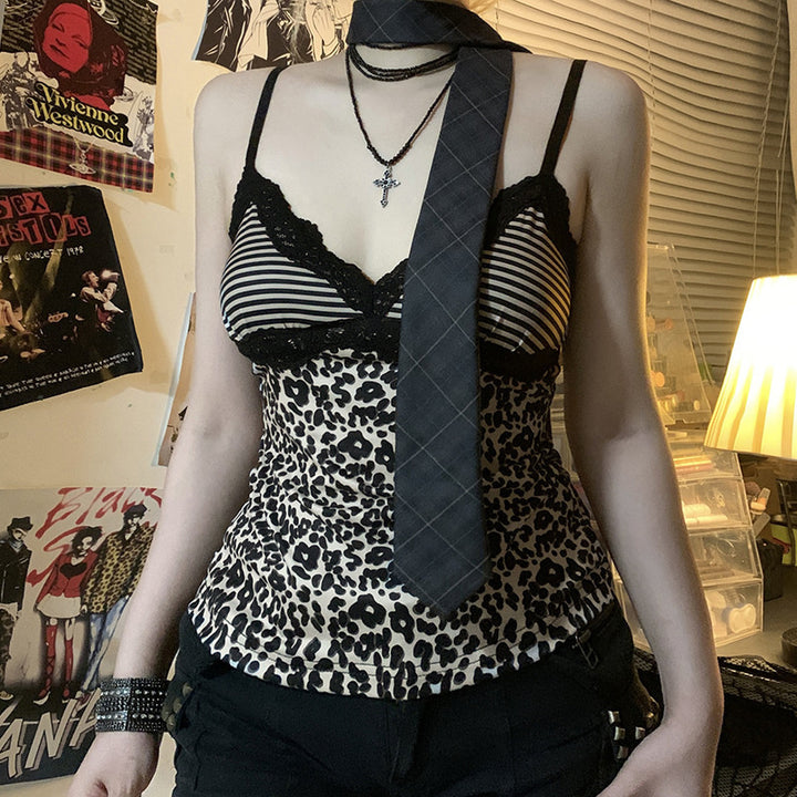 Damen Spaghetti-Trägertop mit elegantem Spitzenbesatz und modernem Leopardenmuster Echo Archiv