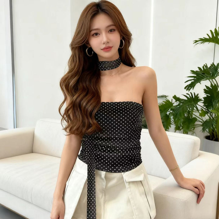 Damen Elegantes Polka-Dots Oberteil mit schmalem Bandeau und formenden Details Echo Archiv