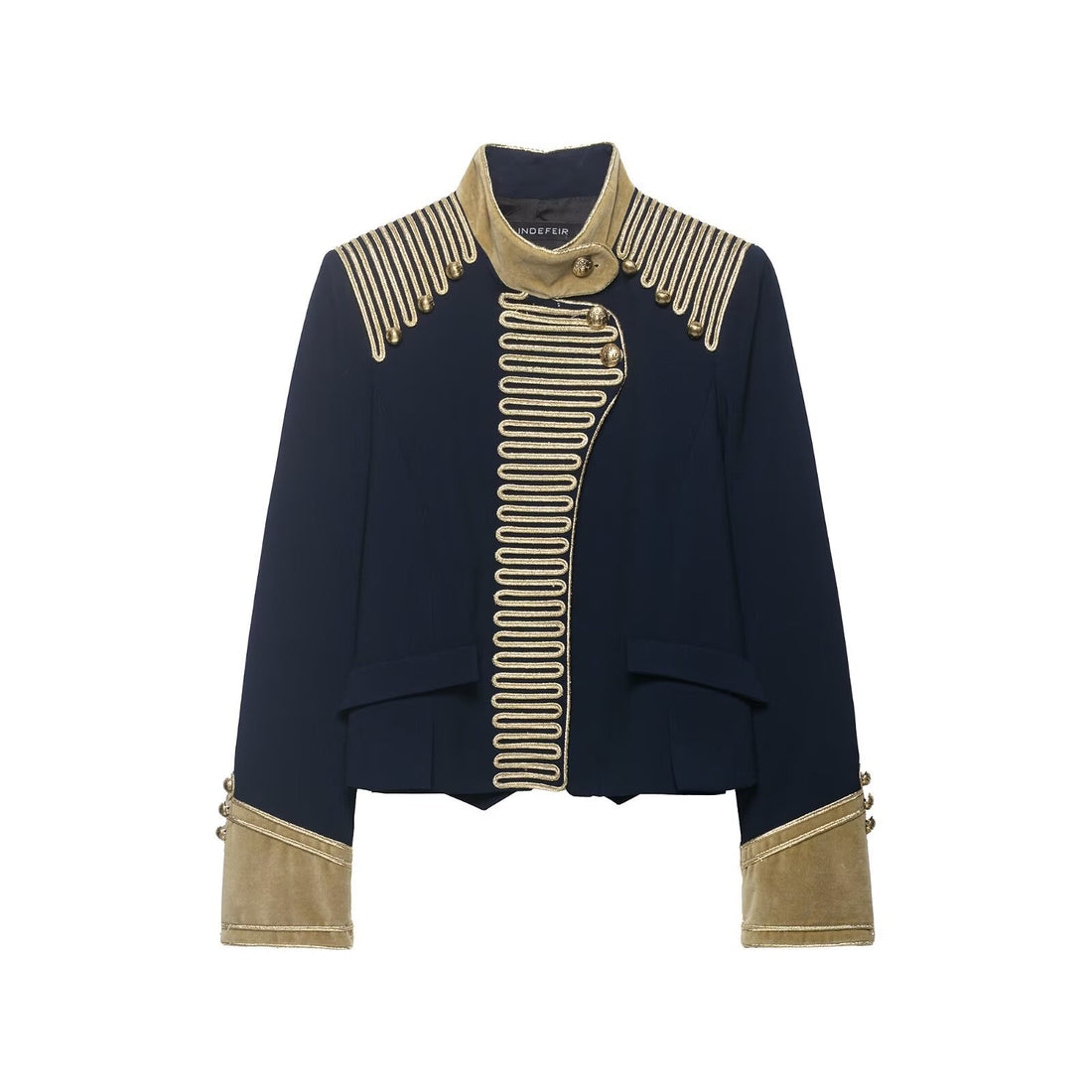 Damen Militärinspirierte Kurzjacke mit goldener Kordelverzierung und Samtmanschetten Echoarchiv