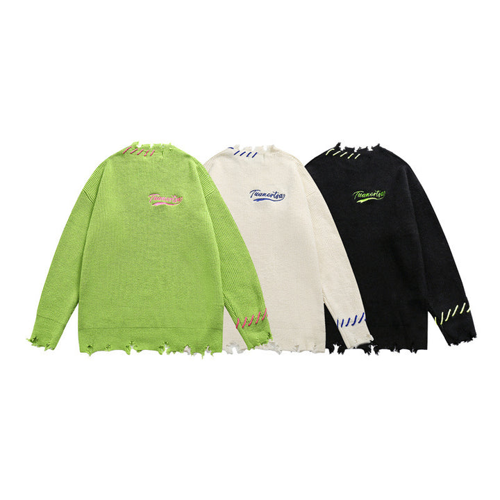 Unisex Oversize Grobstrick-Pullover mit Destroy-Effekt und Ziernähten Echoarchiv