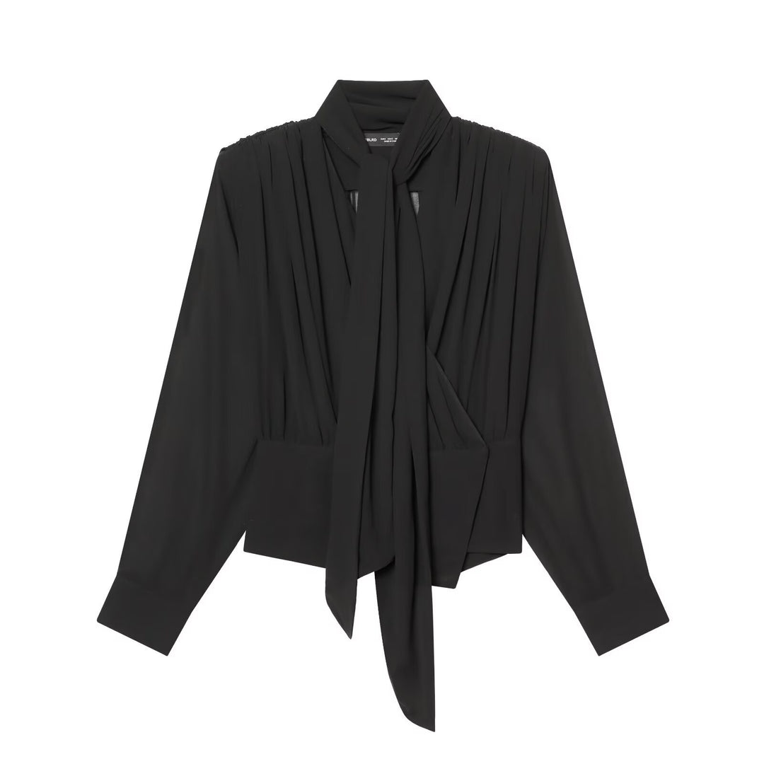Damen Bindebluse mit Plissee-Details und Schluppe Echoarchiv