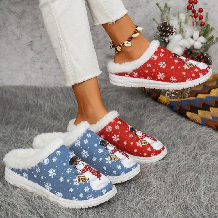 Damen Gefütterte Weihnachtliche Slip-On Hausschuhe mit Schneemann‑Print Echo Archiv