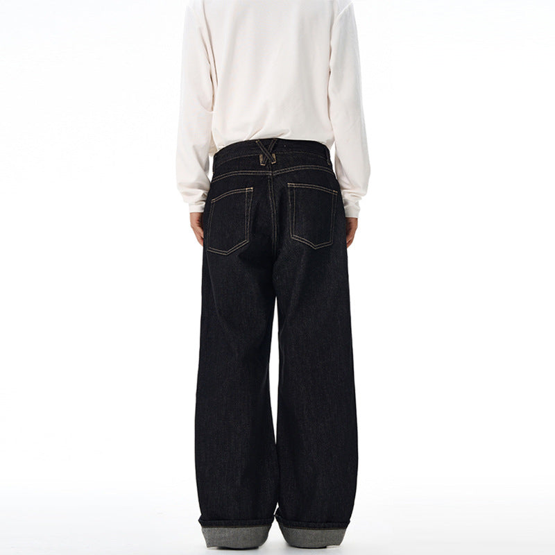 Herren Extraweite Denim-Palazzohose mit hoher Taille und verlängertem Saum Echo Archiv