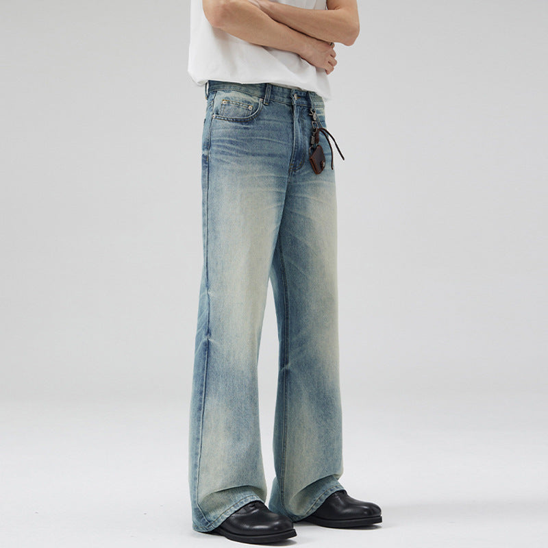 Herren Tiefsitzende Fließende Denim‑Schlaghose mit verlängertem Saum und Used‑Finish Echo Archiv