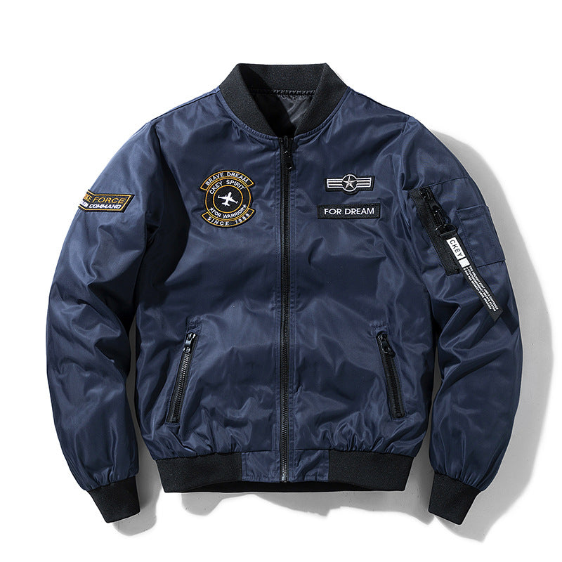 Men's military-inspired bomber jacket with embroidered mission patches – Brevano