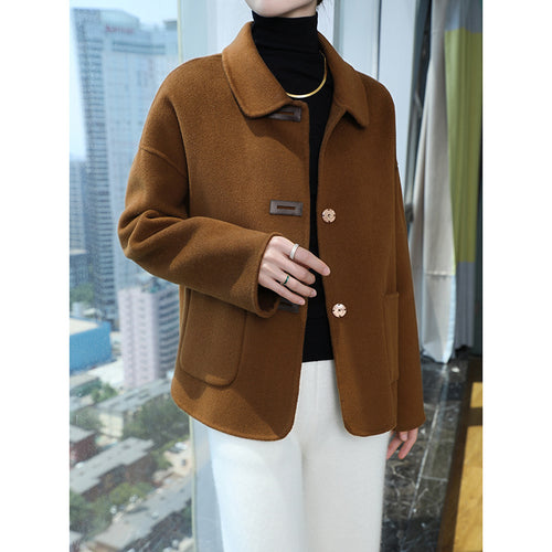 Damen Kurzmantel aus Wollmix mit Hemdkragen, kastiger Silhouette und Eingrifftaschen Echoarchiv