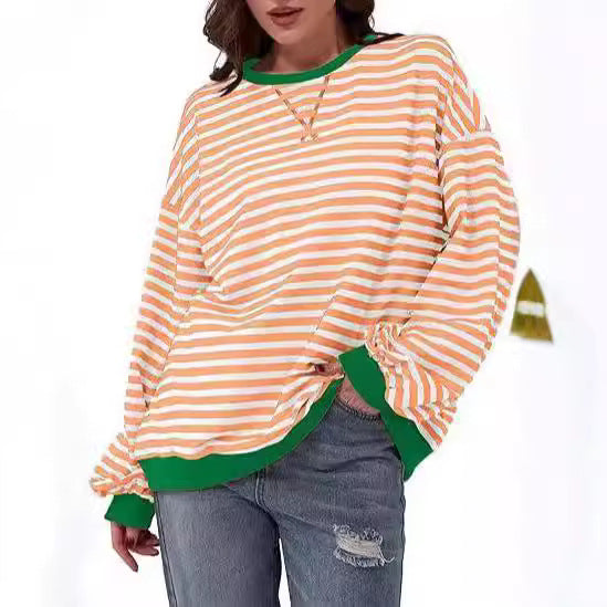 Damen Gestreifter Oversize Pullover mit Kontrastbündchen Echoarchiv