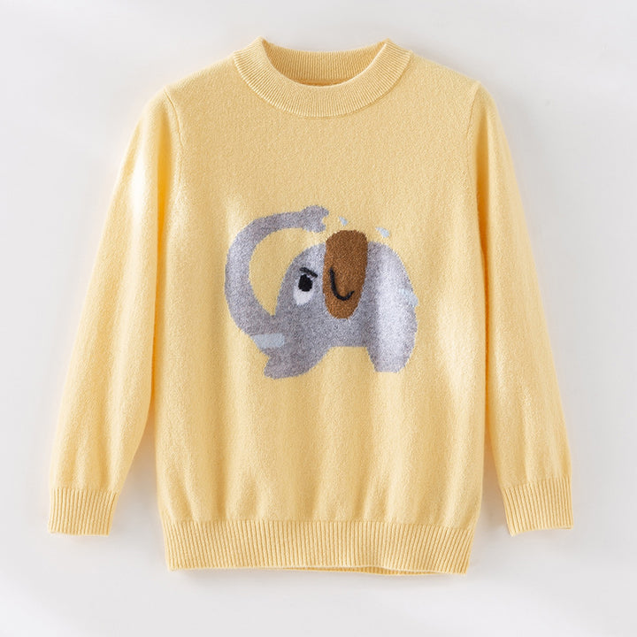Damen Feinstrick-Pullover mit plüschiger Elefanten-Intarsia und Rippbündchen Echoarchiv