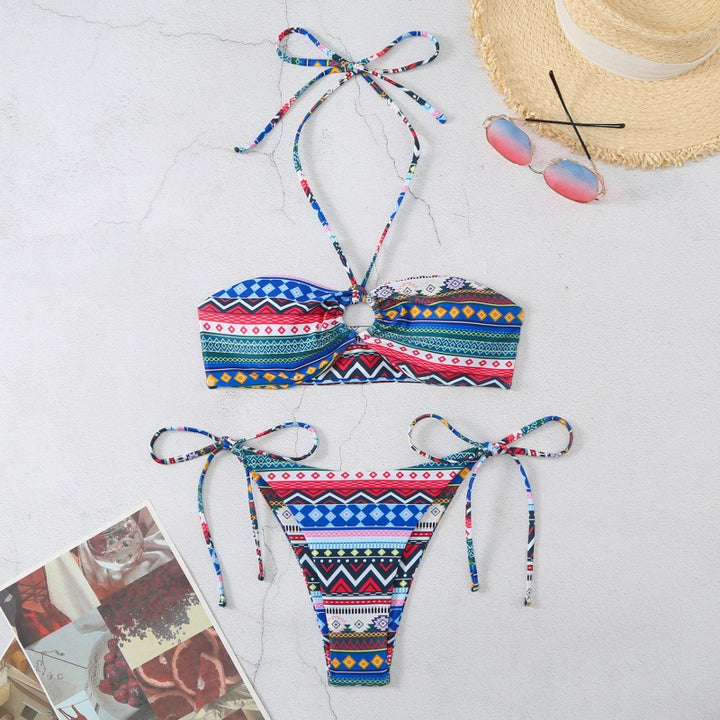 Damen Bandeau-Bikini mit verstellbaren Bindebändern und farbenfrohem Muster Echo Archiv