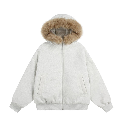 Damen Kurzboxy Kapuzenblouson aus French‑Terry mit voluminöser Kunstfellkante Echoarchiv