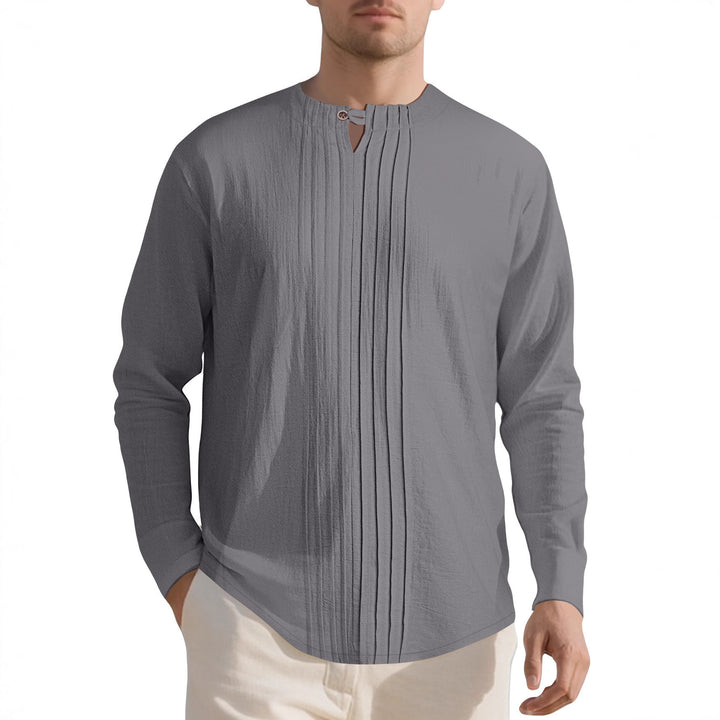 Herren Langarmshirt mit modischem Henley-Ausschnitt und Faltenstruktur Echoarchiv