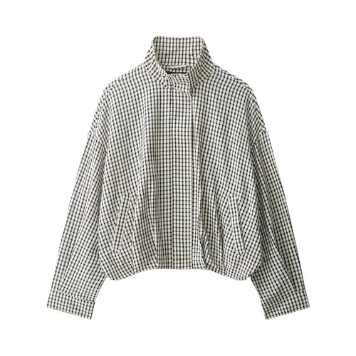 Damen 50+ Cropped Blousonjacke im Boxy Cut mit Stehkragen und feinem Karomuster Echo Archiv