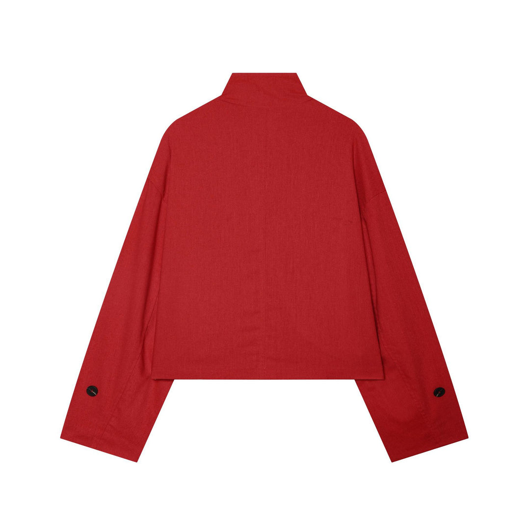 Damen Kurze Canvas-Übergangsjacke mit Funnelkragen, Schulterpatten und Pattentaschen Echoarchiv