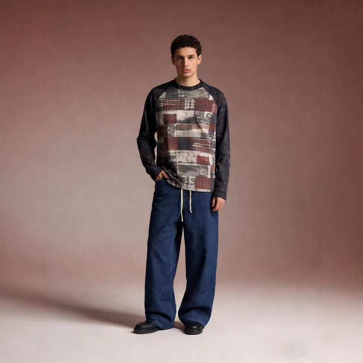 Herren lässiges Sweatshirt mit grafischem Print und Raglanärmeln Echo Archiv