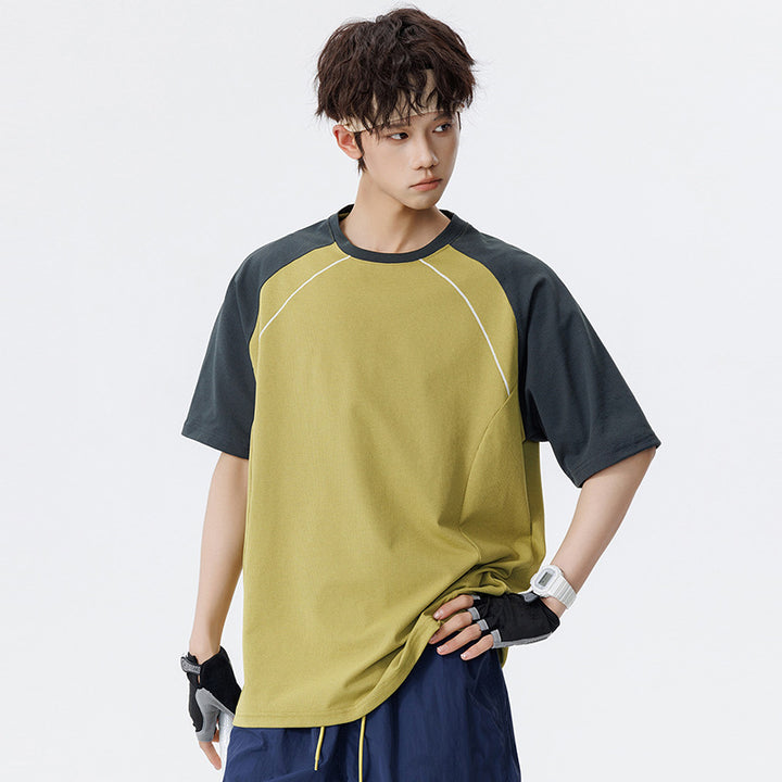 Herren Sportives Oversize Waffelstruktur-Raglan-T-Shirt mit Kontrastärmeln und atmungsaktivem Funktionsjersey Echo Archiv