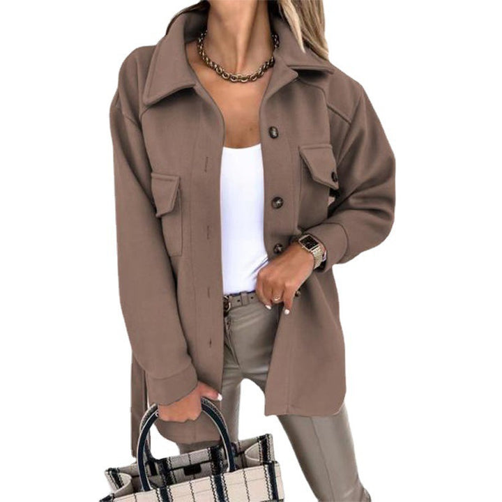 Damen Shacket Hemdjacke aus strukturierter WEchoarchivware mit Pattentaschen Echoarchiv